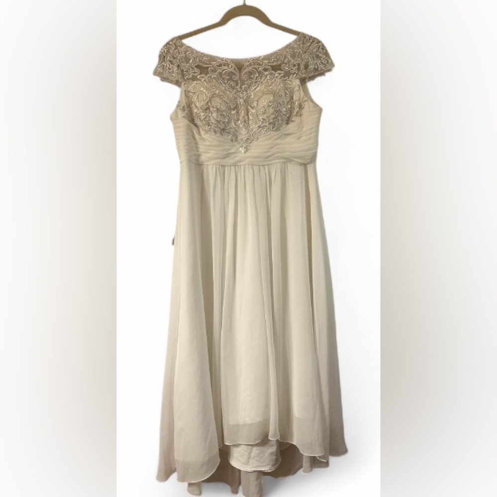 Chic Cream Embroidered High-Low Dress - Picture 2 of 4